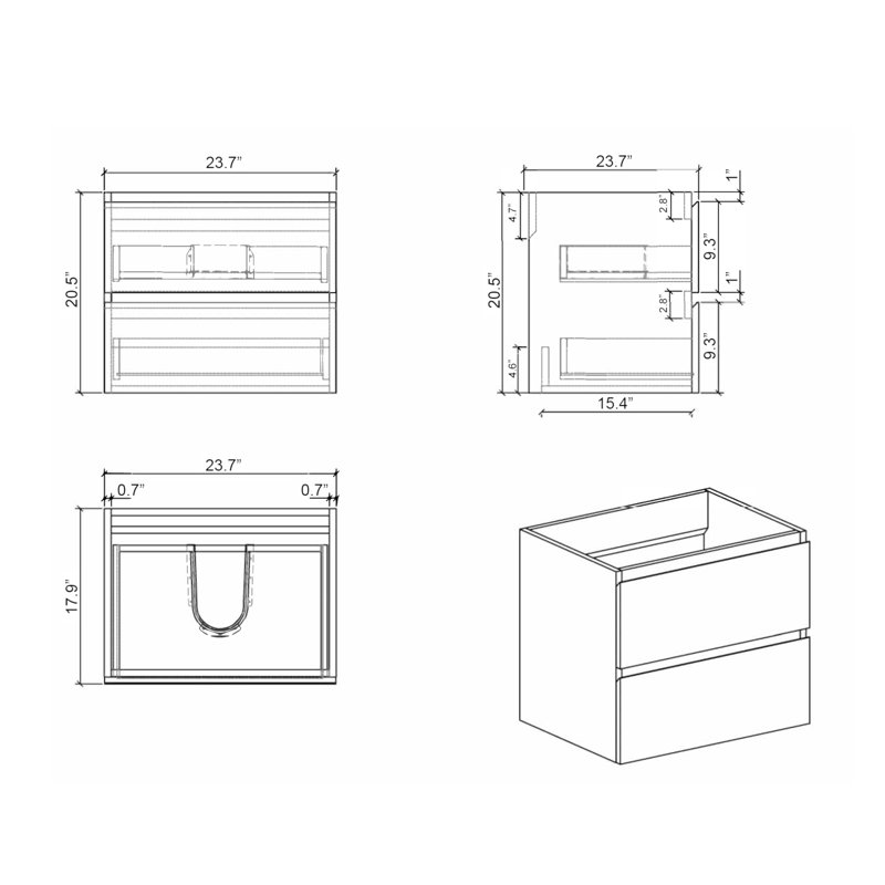 Base de meuble-lavabo simple 23,8 po seulement, Noyer