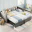Velvet Upholstered Extendable Daybed With Pop-Up Trundle, 3-In-1 Sofa Bed Converts To Double, Beige & Grey -218162022