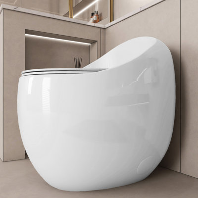 1.28 Single Flush Glossy White Ceramic Toilet - Egg Shape, Construction, Bathroom Upgrade Egg-Shaped Flush, Scratch, Easy Cleaning