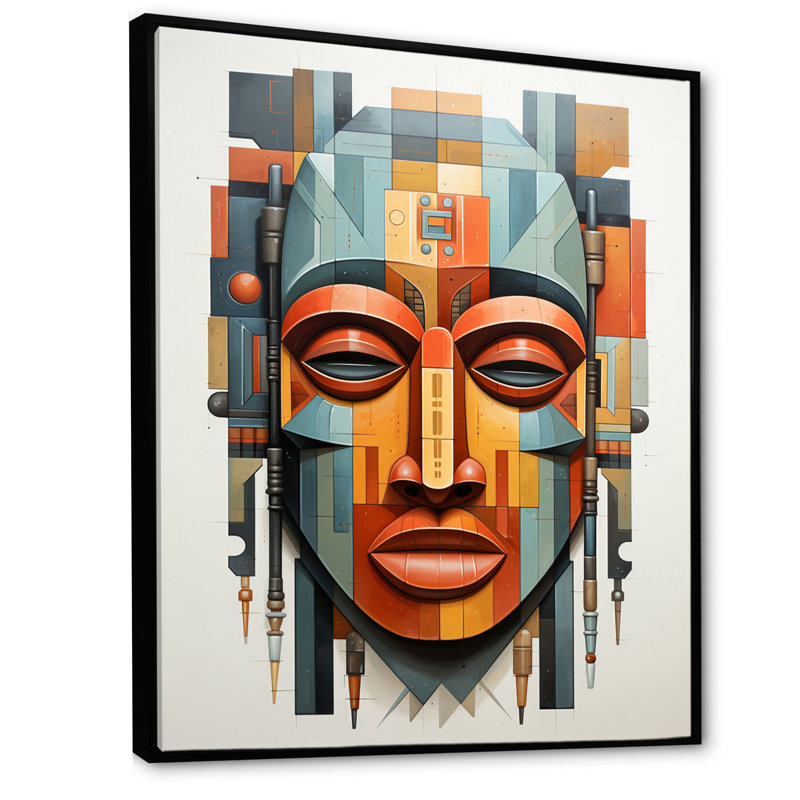 Everlynn Masque tribal africain Kente I, Cadre flottant noir, H 20 po x l 12 po x P 1 po