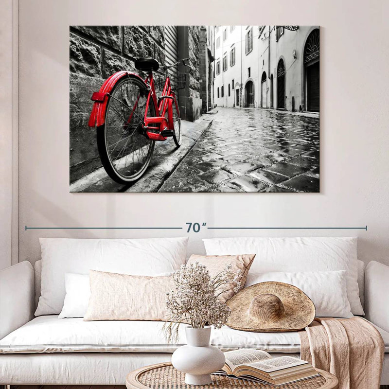 Rouge bicyclette, H 34 po x l 51 po