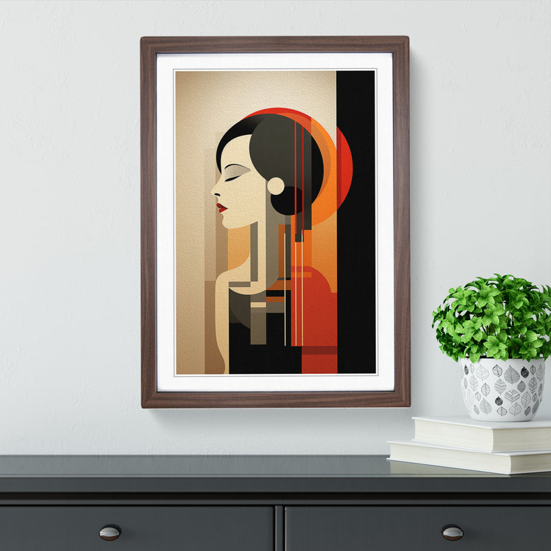 Minimalist Art Deco - Single Picture Frame Print on Wood, 34cm H x 25cm W x 2cm D, Walnut Framed