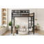 Lit mezzanine double avec échelle, lit mezzanine double en métal avec tablettes de rangement, lit mezzanine haut pour adolescents, noir-983514493-983514482