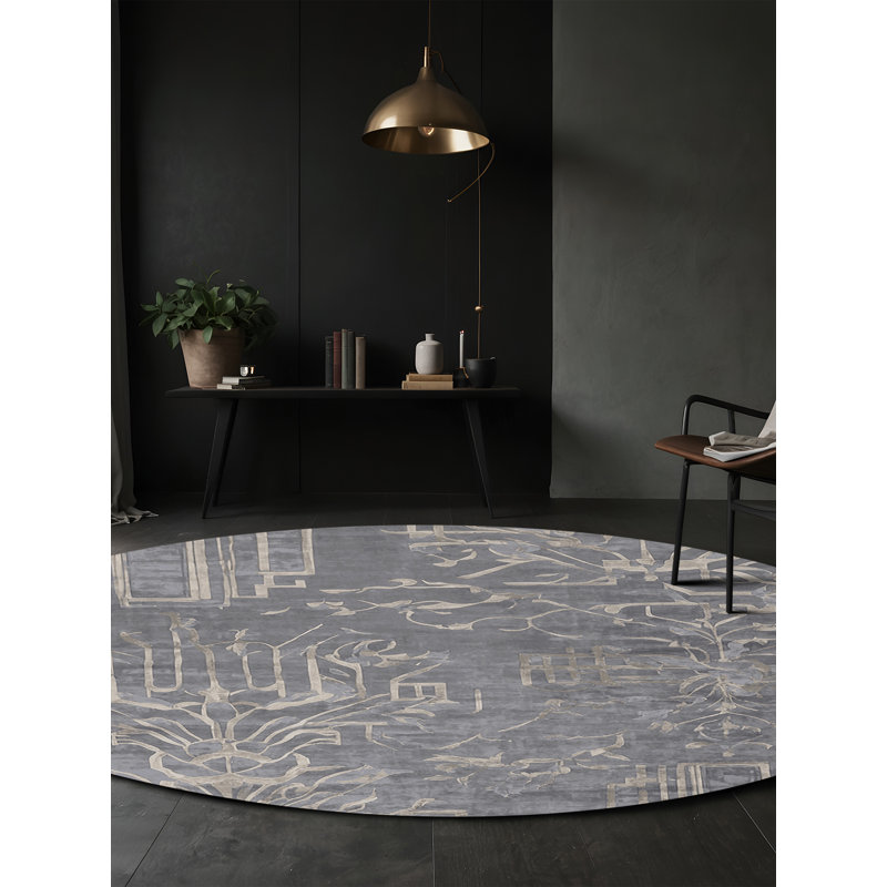 Machine Washable Gray Area Rug, Round 4'