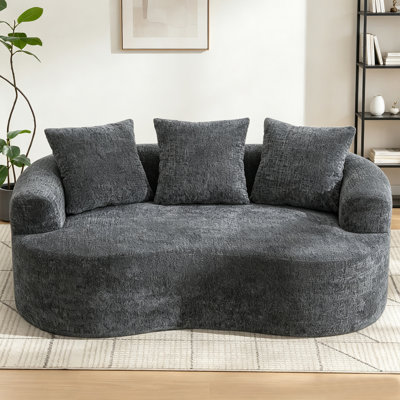 Causeuse incurvée de 70,86 po, petit canapé incurvé rembourré en chenille avec 3 coussins décoratifs, canapé profond, aucun assemblage requis, pour le salon