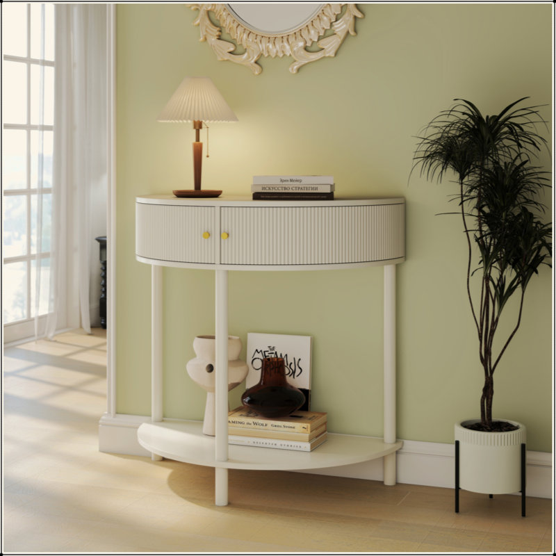 Console demi-lune Artisan-Wave Wave, Blanc, crème