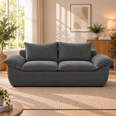 56" Boneless 2‑Seater Loveseat, Gray Compressed Foam Small Couch with Removable Cushions & 2 Pillows for Living Room, Apartment and Office