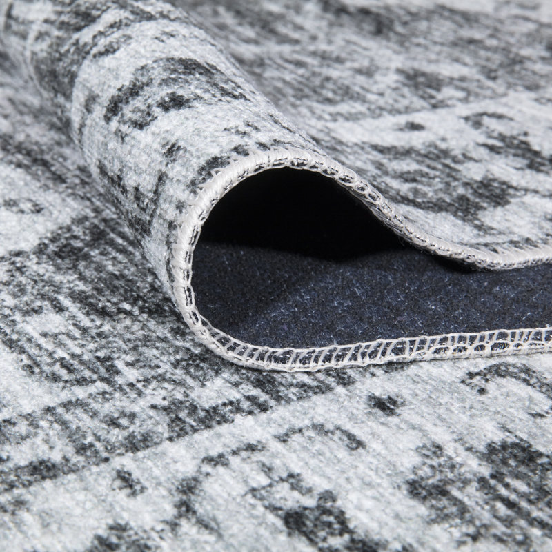Tapis gris lavable antidérapant traditionnel pour vestibule, couloir, salle de bain et cuisine - Joane