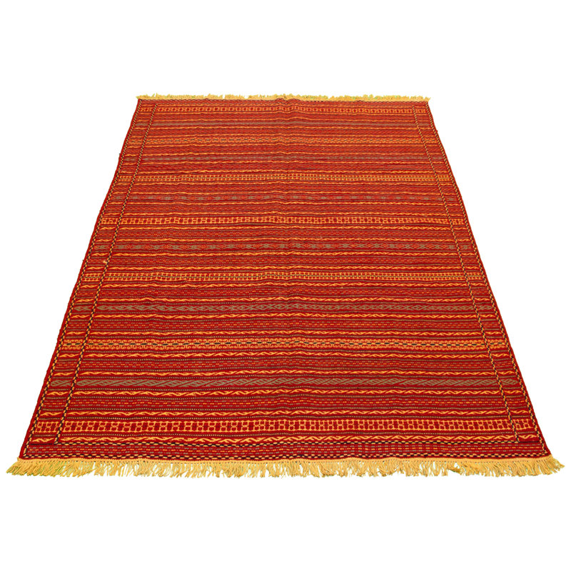 Tapis rouge en laine tissé à plat