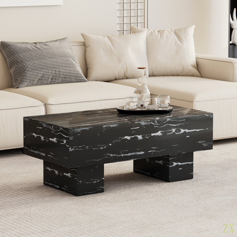 Table basse moderne simple en bois aggloméré à texture de marbre - modèle pratique de 43,3 po x 21,6 po x 17,2 po, ce qui en fait un ajout idéal à tout salon ou appartement