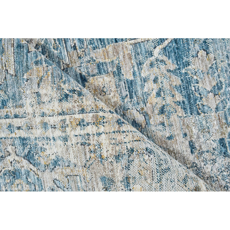 Antique Loom Blue Polyester powerloom Area Rug, Rectangle 2' x 3'