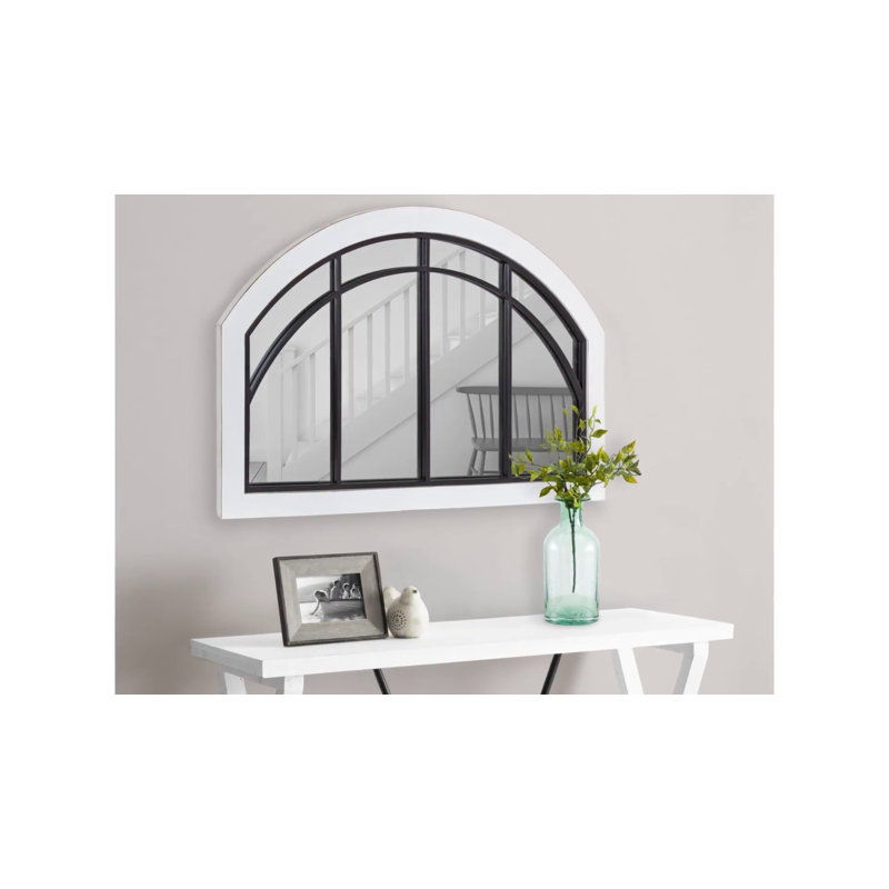 Haldron 36" Rustic Brown Wood Arch Mirror with Iron Fretwork