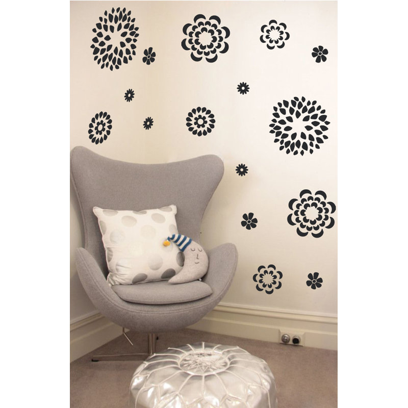 Flower Pattern Wall Decal, 38" H x 48" W x 0.01" D, Black