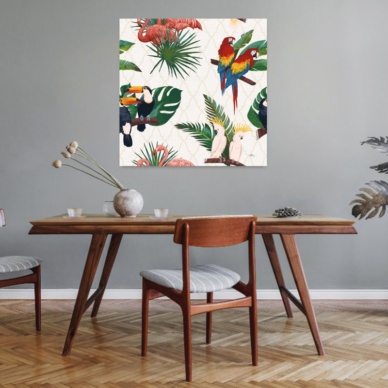 Motif de bienvenue au paradis, oiseau abstrait, flamant rose, paysage tropical, H 32 po x l 32 po