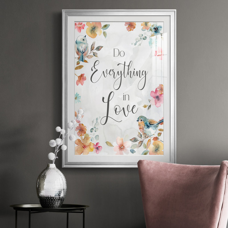 " Spring Bird Love ", Silver Framed Paper, 36.5" H x 26.5" W x 1" D