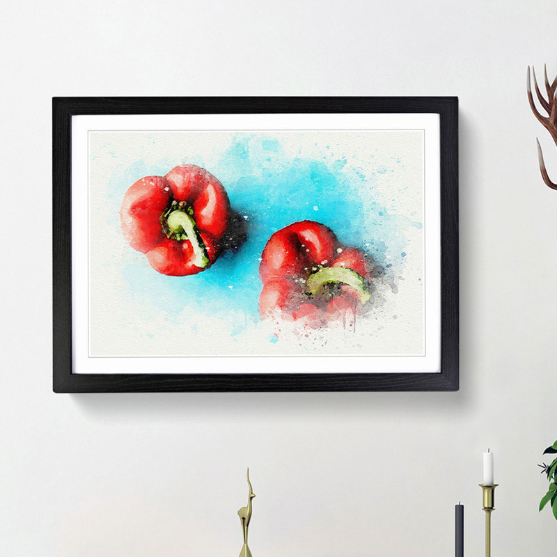 Two Red Bell Peppers in Abstract - Picture Frame Graphic Art Print, 27cm H x 36cm W x 2cm D, Black Framed