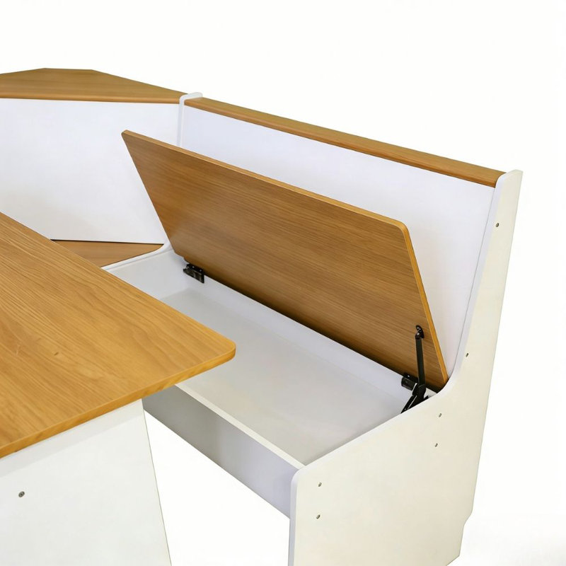 3-piece L-shaped Breakfast Nook Dining Set With Hidden Storage, Modern Wood Corner Dining Table And Bench Set For Small Spaces & Kitchen, Natural And White