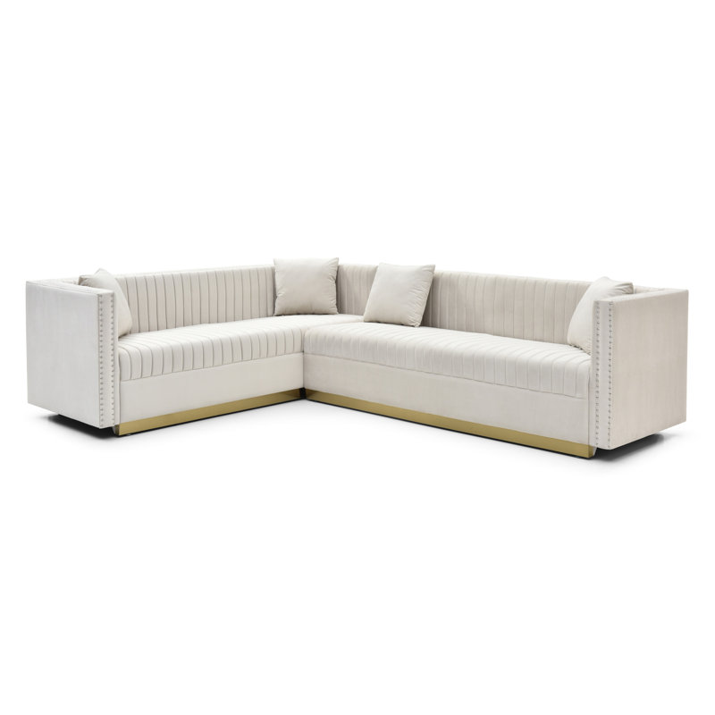 Canapé modulaire contemporain en velours 6 places - beige, canal vertical pour appartement, 4 coussins, siège d'appoint de salon beige moderne, avec style