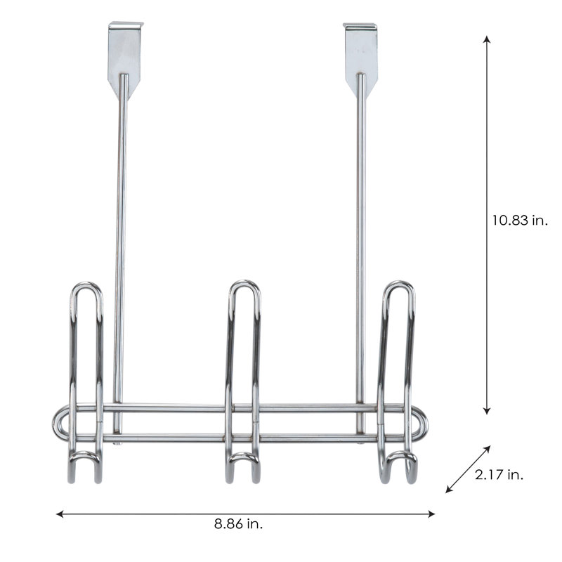 Chrome Compact Over The Door 6 Hook Rack
