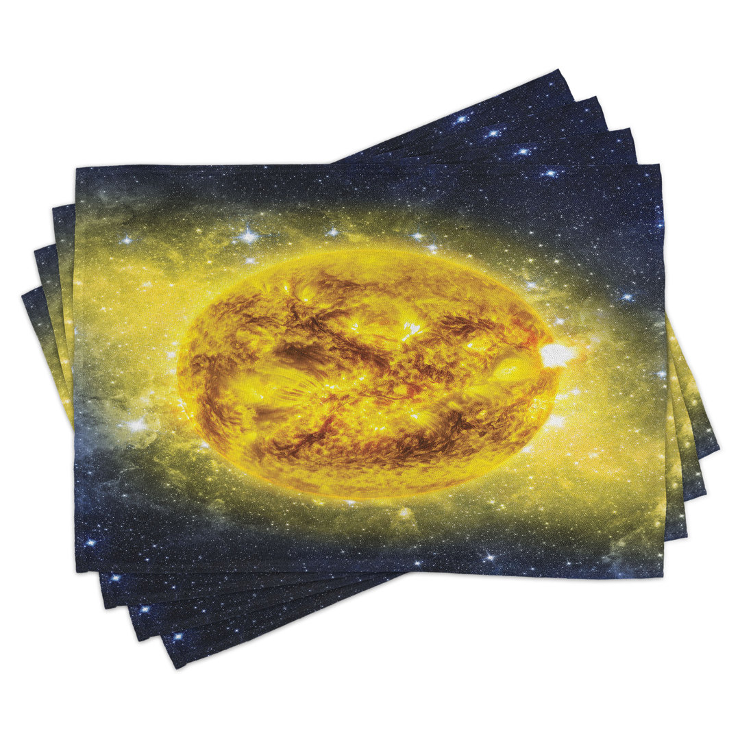 Platzdeckchen 4er-Set, Galaxie-Weltraum-Panorama, Gelb-Blau