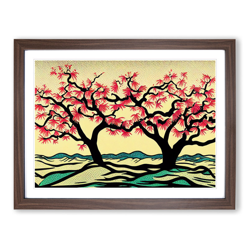Excellent Trees - Single Picture Frame Painting, 25cm H x 34cm W x 2cm D, Walnut