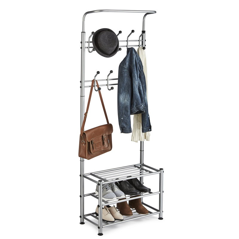 Hallway Coat Stand Steel Hall Tree with Shoe Storage, Grey