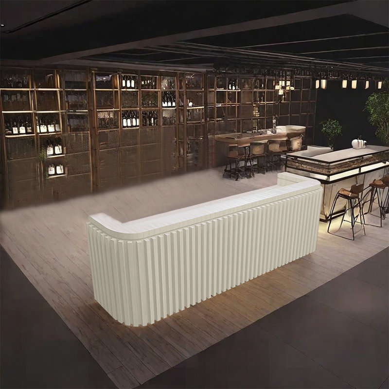 62.99-Inch Rustic Mayra and Bar Counter with Storage and Wine Rack for Bars and Reception, Beige