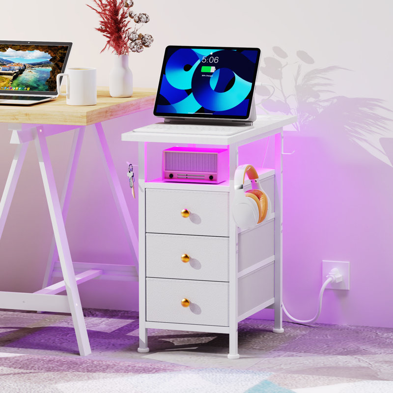 Ensemble de 2 commodes étroites avec station de charge Commode blanche à 3 tiroirs