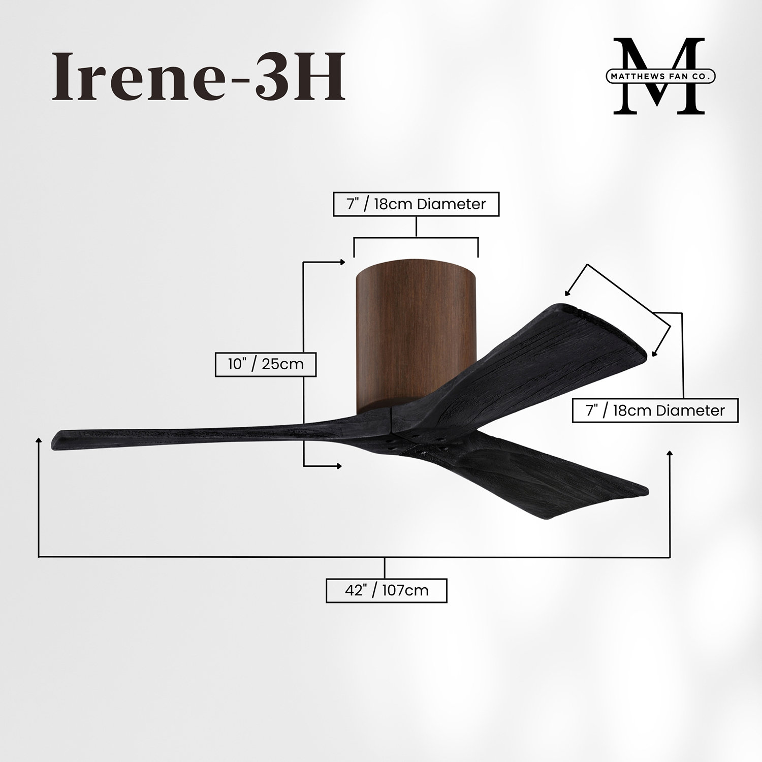 Olivier 3 Blade Ceiling Fan, Walnut, Matte Black, 42"