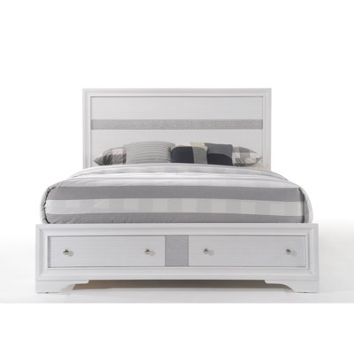 Queen Bed With White Storage - Veneer & Acrylic Easy To Move Mattress No Box Spring 2 Drawers Inside Required 5 Panels Full Extension And Metal Center Drawer Slide