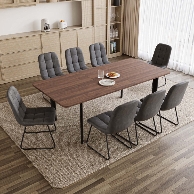 8 - Person Modern Kitchen Dining Set, 63'' to 78.7'' Extendable Dining Table with 32.8"H Upholstered Dining Chairs for 8 Person