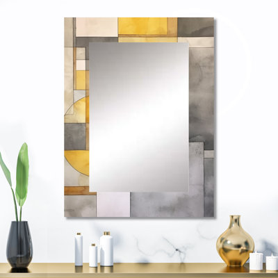 Yellow and Grey Intersecting Realities I - Modern Wall Mirror