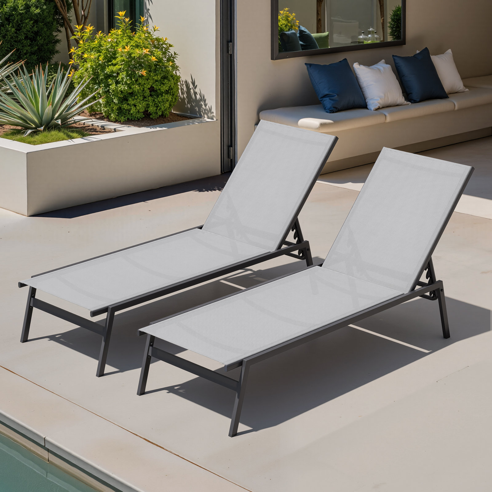 Wellsworth 24" Patio Chaise Lounge Set, Light Gray/Black