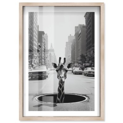 "Urban Giraffe Shadowbox", reproduction d'art mural par Notoriart, cadre noir, 10 x 15