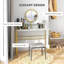 Bureau de maquillage moderne avec miroir, coiffeuse avec rangement ouvert, finition en faux marbre et structure en acier pour la chambre à coucher, blanc et doré