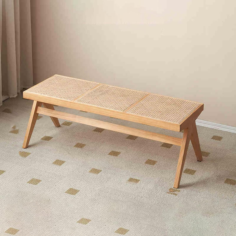 Banc en bois massif naturel Roxy avec revêtement en canne Roxy, Naturel