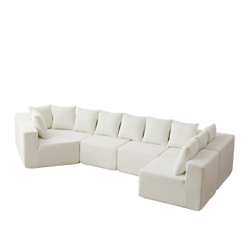Canapé modulaire en forme de L de 151,6 pouces à assise profonde et modulaire en chenille avec 11 coussins inclinables et incurvés sans assemblage requis