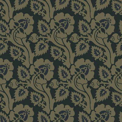 Paisley Briar - papier peint botanique or noir