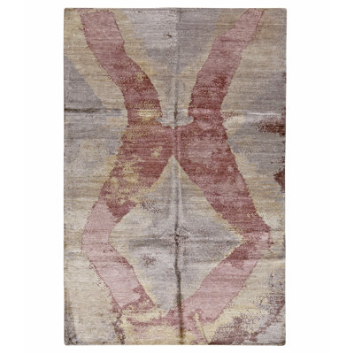 Hand Knotted Silk Area Rug in Aubergine