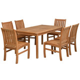 7 Piece Teak Wood Outdoor Patio Bistro Dining Set Including Rectangular Table With 6 Abaco Side Chairs