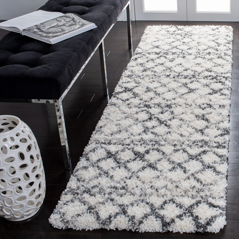 Fontana Gray and Ivory Shag Runner Rug 2'3" x 6'