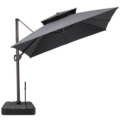 10'×10' Double-top Square Patio Cantilever Umbrella With Base – Effortlessly Movable by One Person
