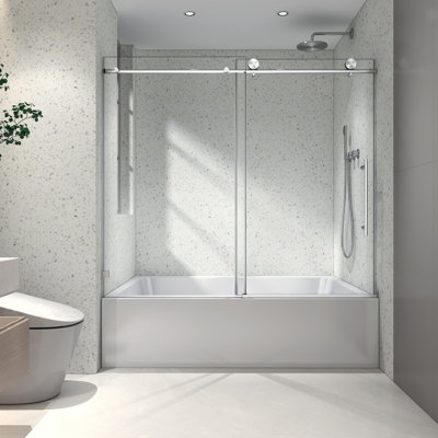 6063 Shower Door In Brushed Nickel - , Adjustable Soft Closing, Clean, 70Mm Stainless Steel Pulleys, Tempered Glass With Features Bathroom Nano Clean Coating, Glass, 304 Pulleys