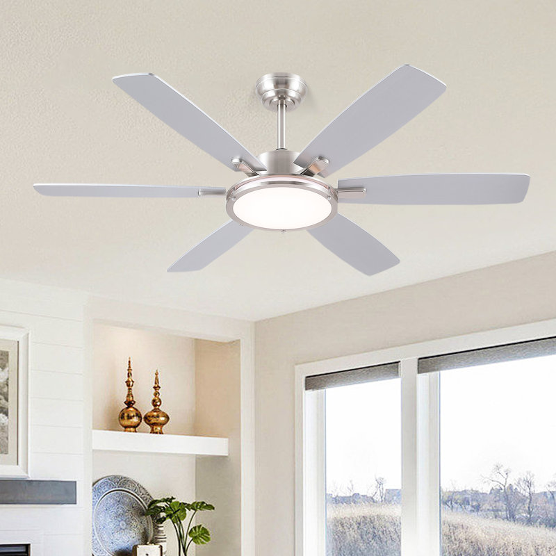 Ventilateurs de plafond modernes à 52 pales de 52 po avec lumières et télécommande, Nickel