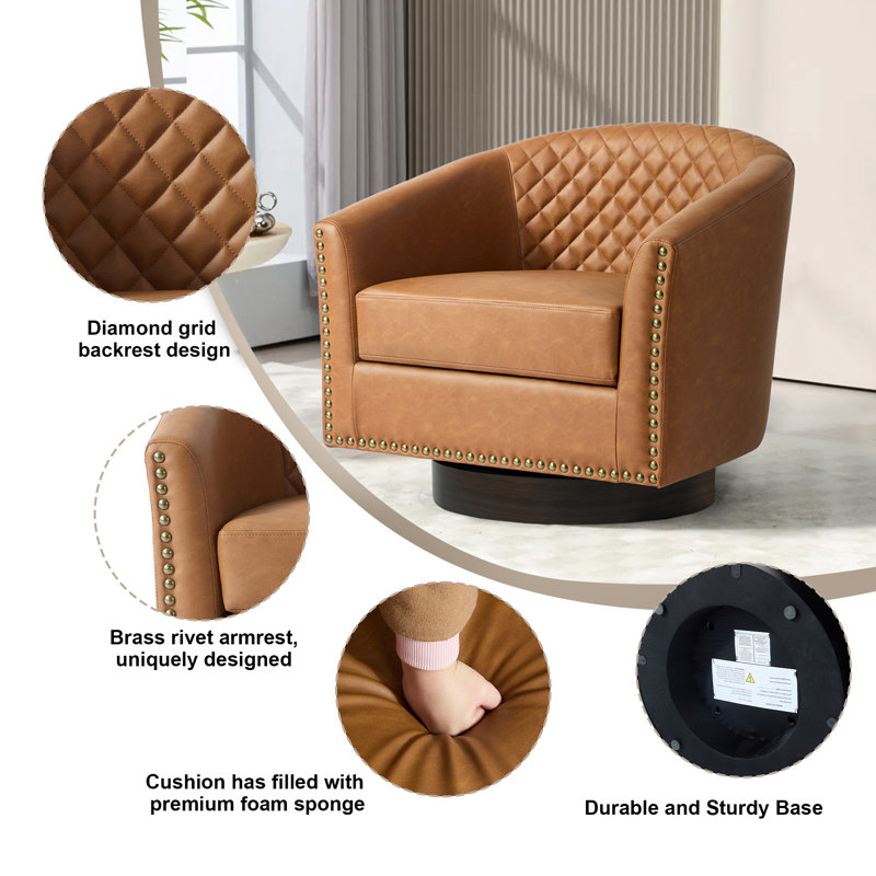 75.2Cm Wide Tufted Swivel Barrel Chair, Coffee