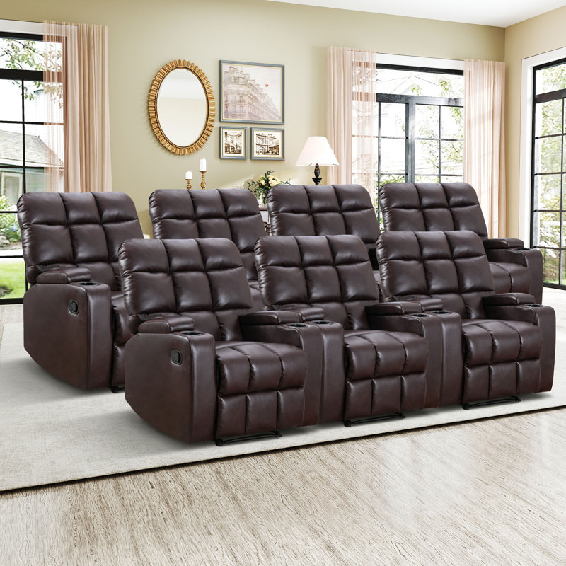Pareeti 33.5" Wide Faux Leather Soft Backrest Manual Release Recliner with Massage & Storage & Cup Holder, Brown Faux Leather