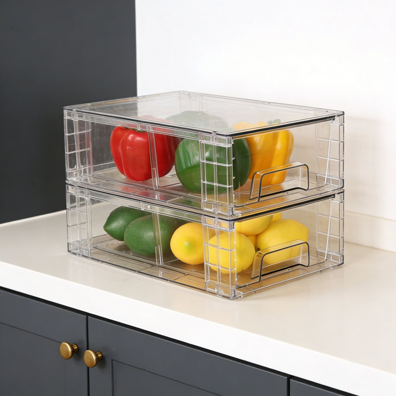 4 Pack Stackable Storage Drawers, Clear Acrylic Drawer Organizers With Handles, For Fridge Bathroom Undersink Cabinet Pantry
