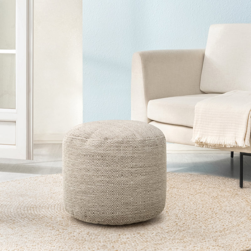 Sfera 17" Stone Upholstered Pouf Ottoman, Off White