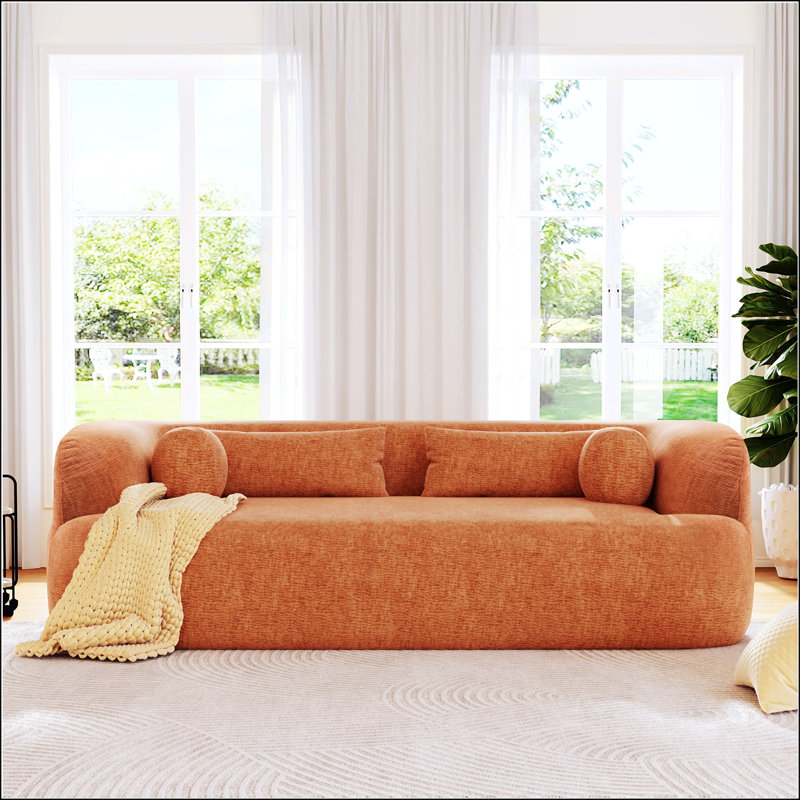 Canapé en chenille rembourré avec coussins, aucun assemblage requis, canapé en nuage courbé avec mousse haute densité pour les salons et les appartements modernes