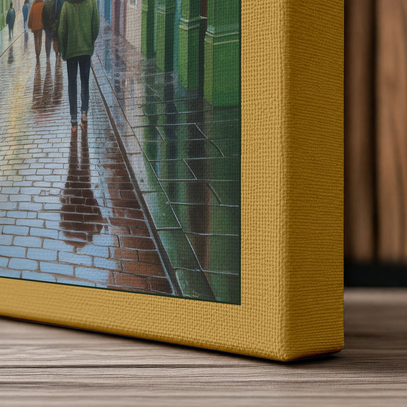 Colorful Street Reflected Modern 1 Piece Wrapped Canvas Wall Art, 18x12 - 45.7 x 30.5 cm, Ochre Border